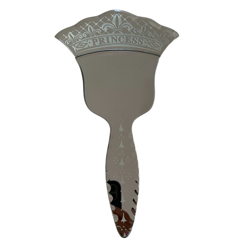 Cesars World "Princess" Beveled Etched Handheld Mirror Felt Backed Vanity 9.5" H